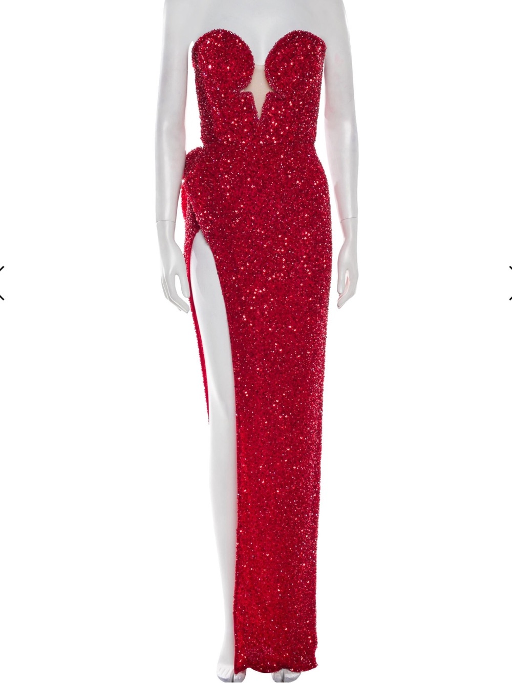 Portia and Scarlet Red Sequin Strapless Split-Front Evening Gown